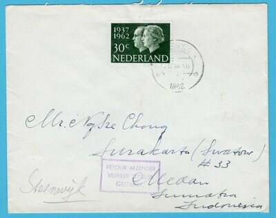 NEDERLAND brief 1962 Steenwijk naar Indonesia post verkeer gestaakt