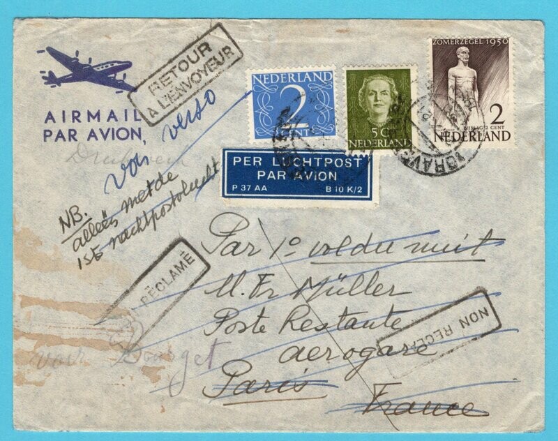 NEDERLAND lp brief 23-X-1950 &#39;s Gravenhage per 1e nachtpostvlucht