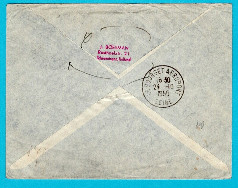 NEDERLAND lp brief 23-X-1950 's Gravenhage per 1e nachtpostvlucht