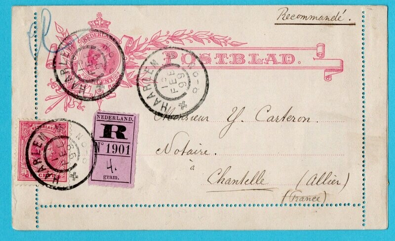 NEDERLAND R postblad 1899 Haarlem naar Frankrijk