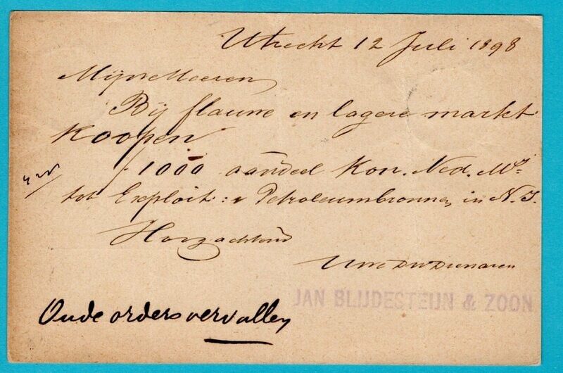 NEDERLAND expres briefkaart 1898 Amsterdam Emmerik