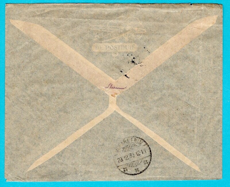NEDERLAND postjager lp brief 1933 Groningen naar Moeara Enim