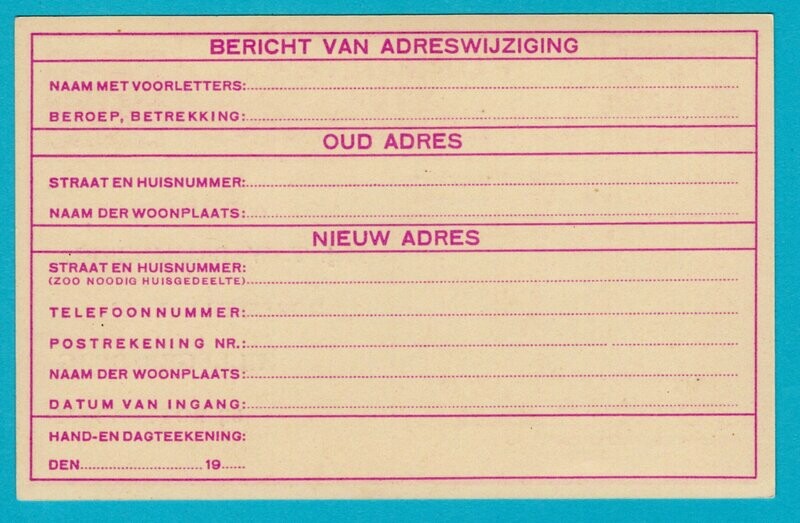 NEDERLAND verhuiskaart 1932 met privé opdruk