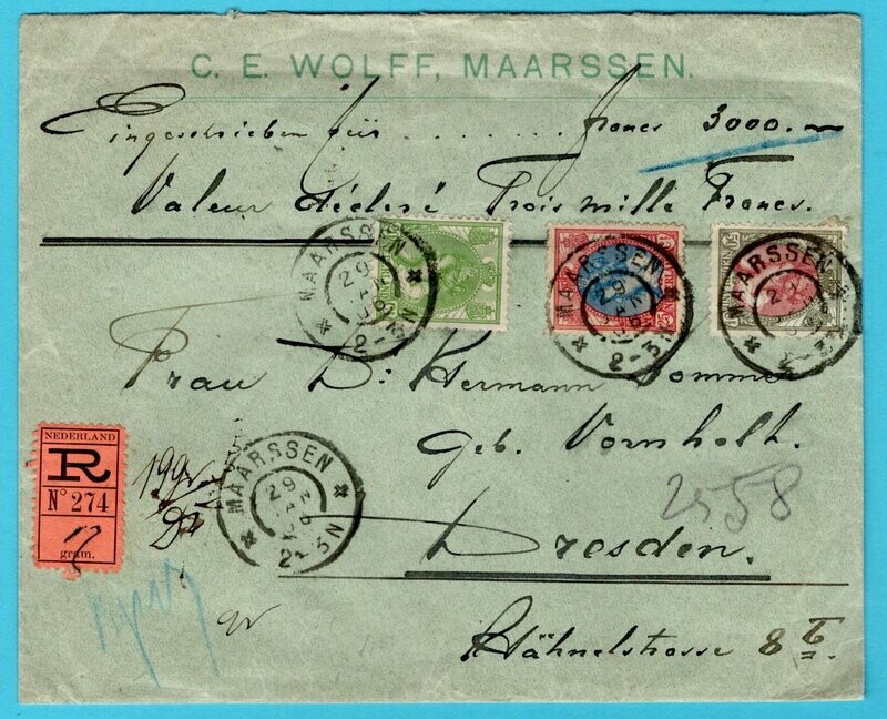 NEDERLAND R waardebrief 1906 Maarssen naar Duitsland