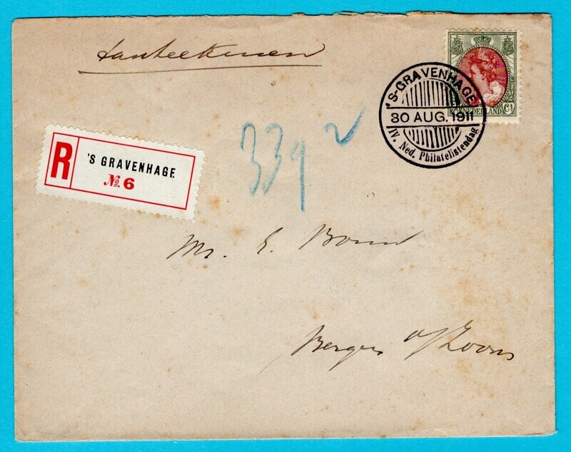 NEDERLAND R brief 1911 Den Haag -Ned. Philatelisten dag NEDERLAND R brief 1911 Den Haag -Ned. Philatelisten dag