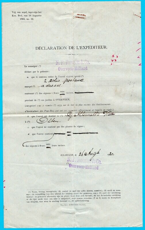 NEDERLAND pakketkaart 1920 Haarlem met Expeditie formulier