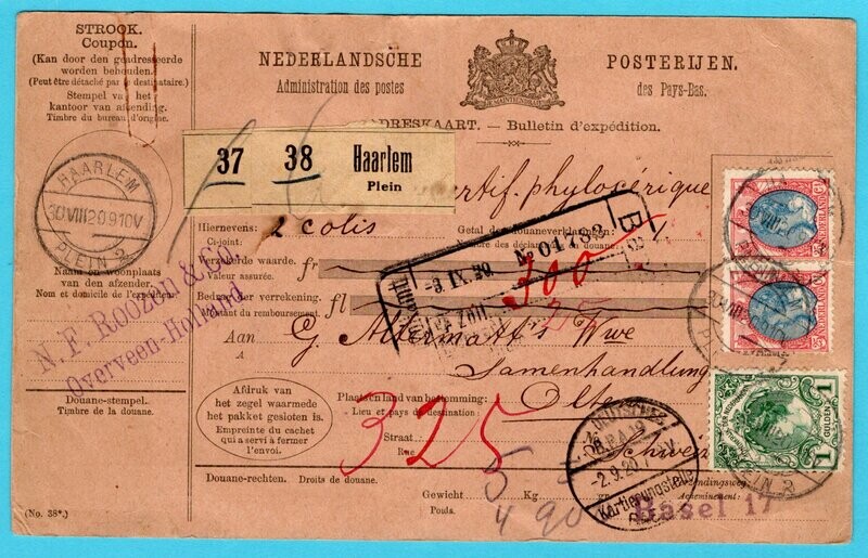 NEDERLAND pakketkaart 1920 Haarlem met Expeditie formulier