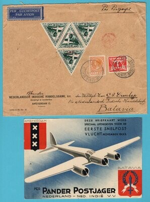 NEDERLAND brief + kaart 1933 per Pander Postjager snelvlucht