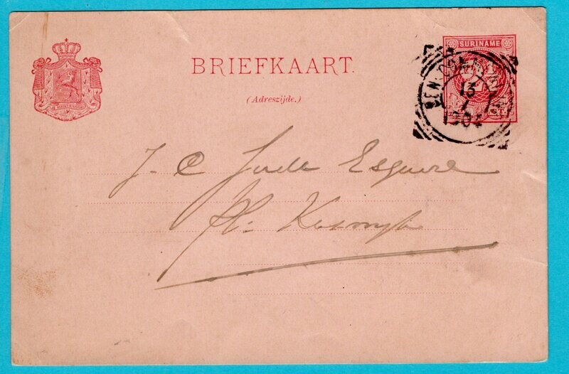 SURINAME briefkaart 1904 Beneden Commenwijne plantage