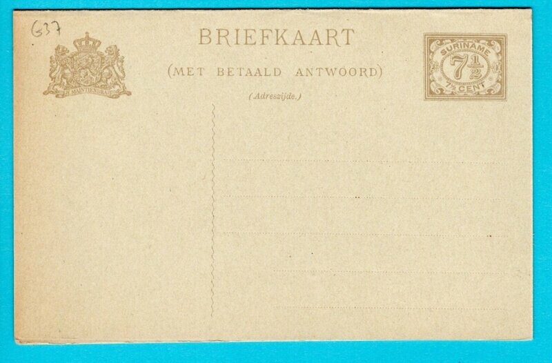 SURINAME postwaardestuk met betaald antwoord **