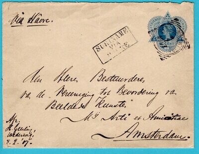 SURINAME envelop 1907 Ben. Commewijne plantage Wederzorg