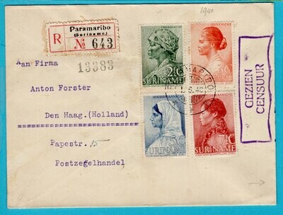 SURINAME R brief 1-V-1940 Paramaribo naar Nederland -retour