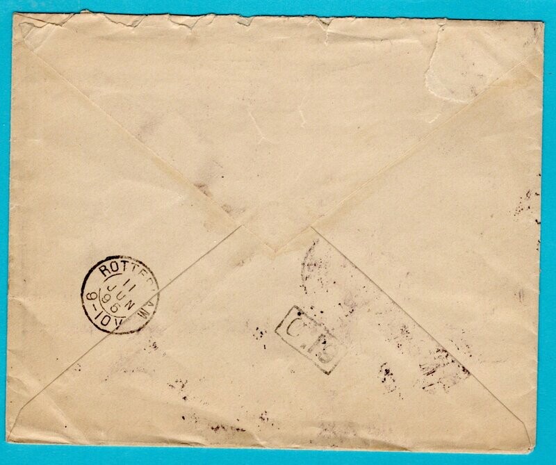 SURINAME brief 1895 Paramaribo plantage Clevia naar Rotterdam