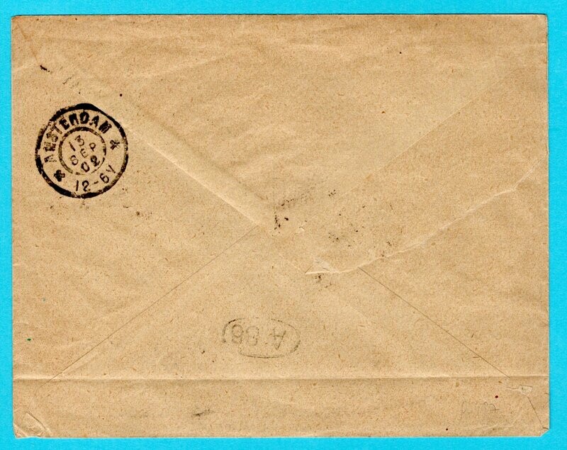 SURINAME brief 1902 Paramaribo via Plymouth naar Nederland