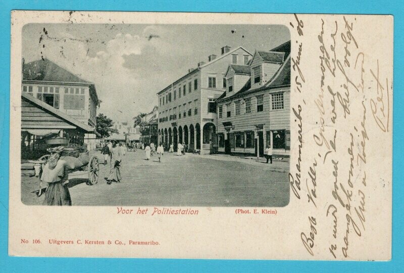 SURINAME prentbriefkaart 1906 Paramaribo naar Scheveningen