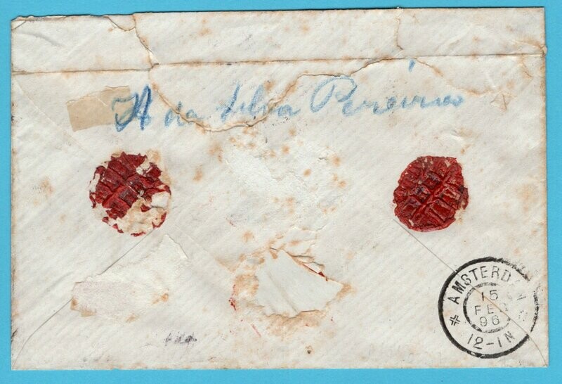 SURINAME R brief 1896 Paramaribo naar Nederland