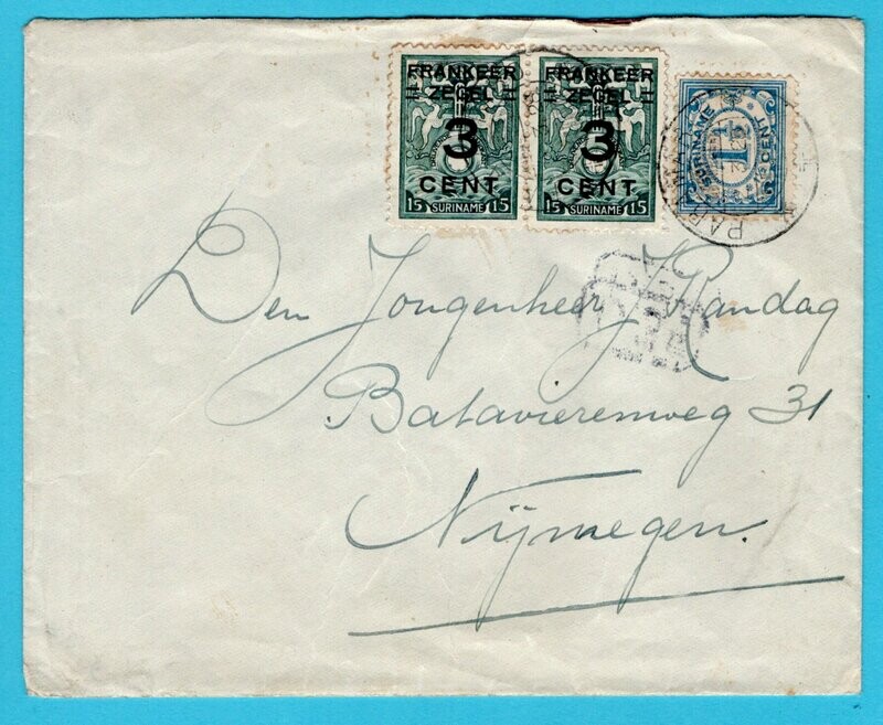 SURINAME brief 1928 Paramaribo naar Nijmegen