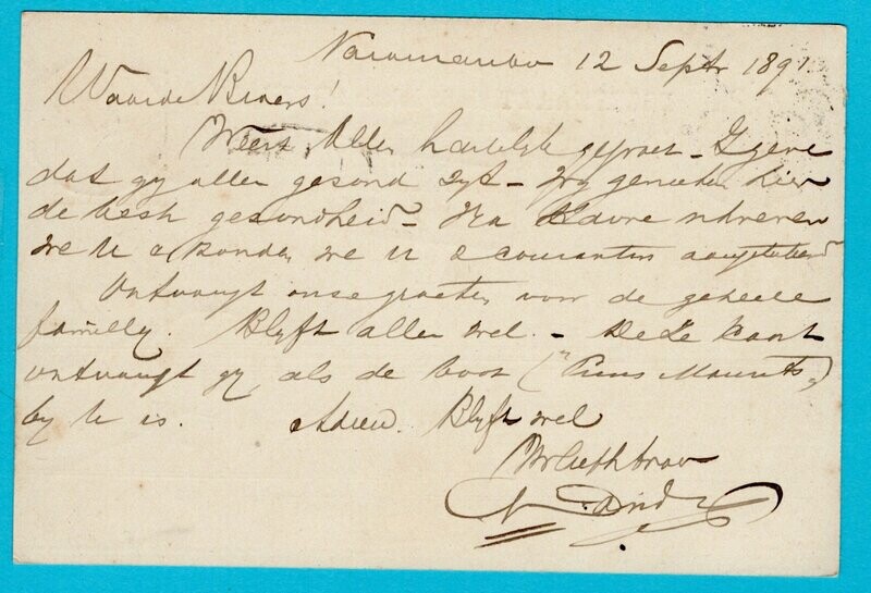 SURINAME briefkaart 1891 Paramaribo NWI Stoomschepen rechtstreeks