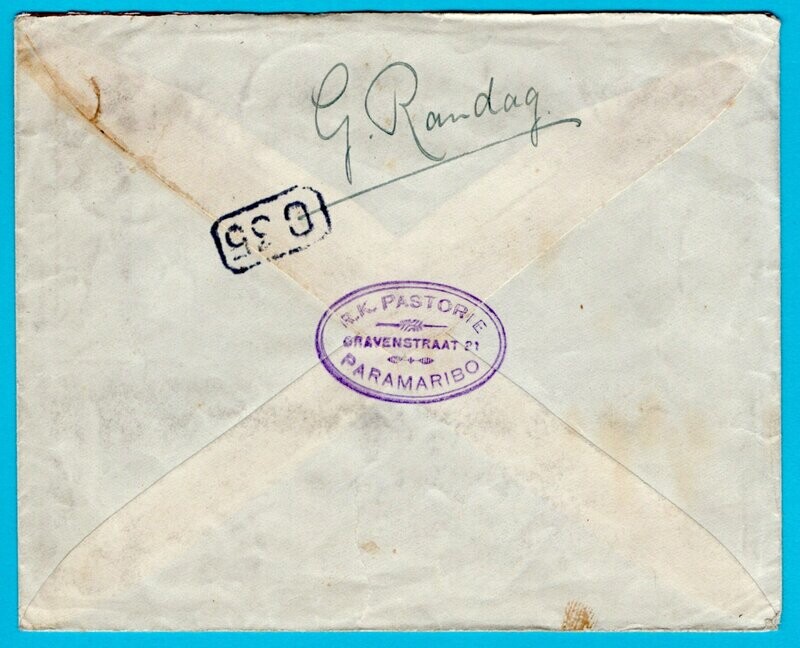 SURINAME brief 1928 Paramaribo naar Nijmegen