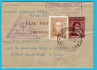 ARGENTINA wrapper 1937 B.A. to Dutch East Indies