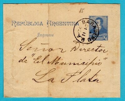 ARGENTINA wrapper 1892 Baradero to La Plata