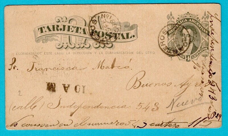 ARGENTINA postal card 1888 B.A. and returned