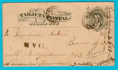 ARGENTINA postal card 1888 B.A. and returned