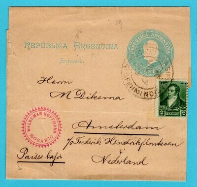 ARGENTINA wrapper 1899 Rosario to Netherlands
