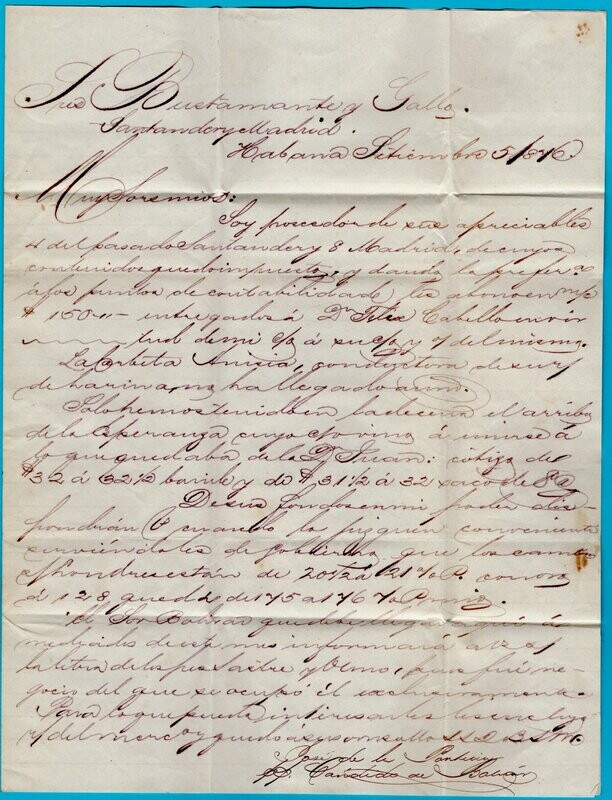 CUBA entire 1876 Havana to Santander Spain