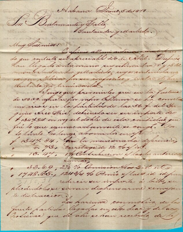 CUBA entire 1877 Habana to Santander Spain