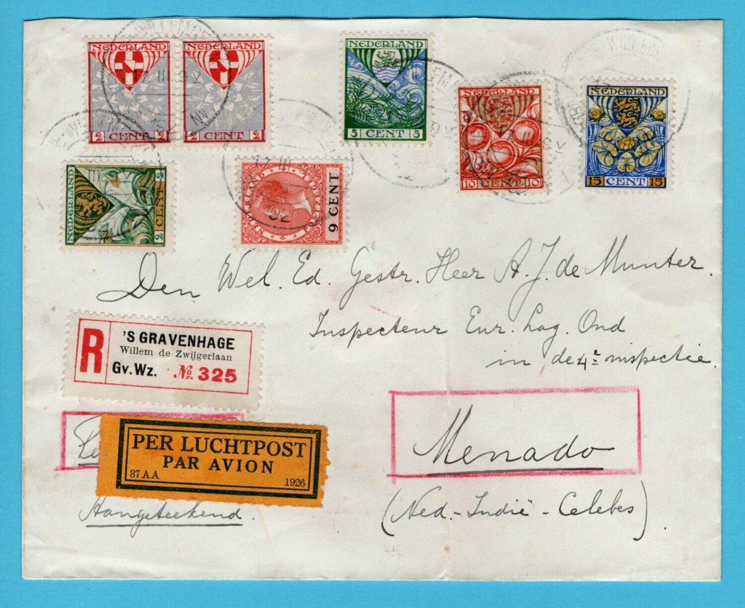 NEDERLAND R lp brief 1927 's Gravenhage naar Indië