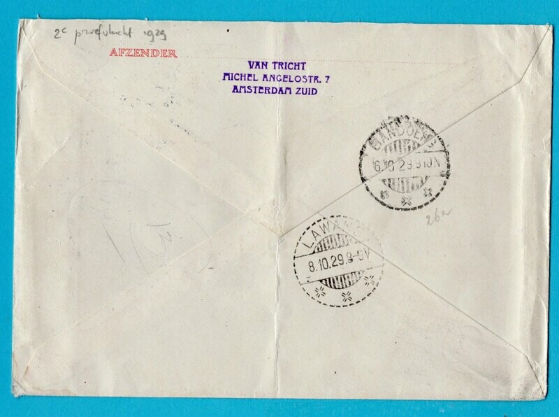 NEDERLAND lp envelop 1929 Amsterdam - Lawang 2e proefvlucht