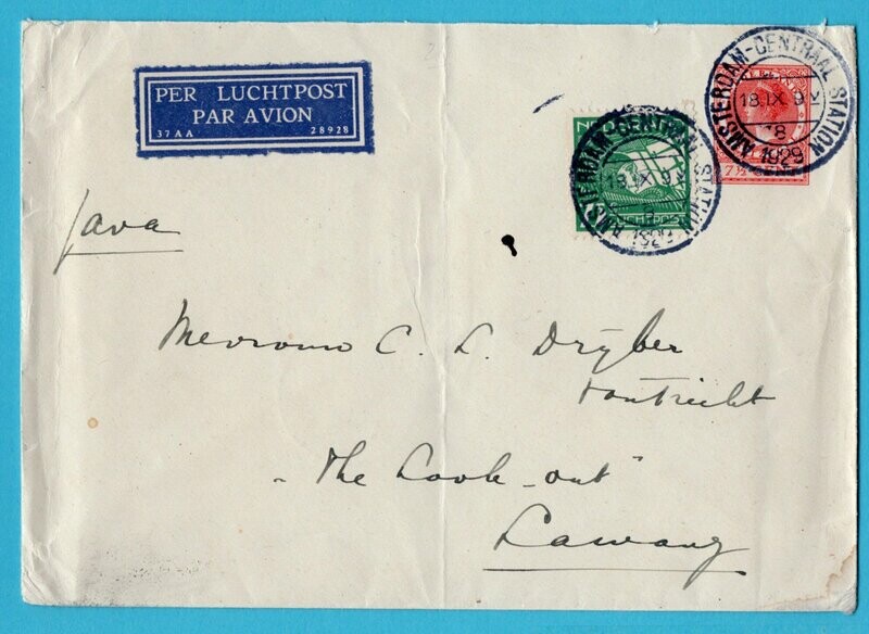 NEDERLAND lp envelop 1929 Amsterdam - Lawang 2e proefvlucht