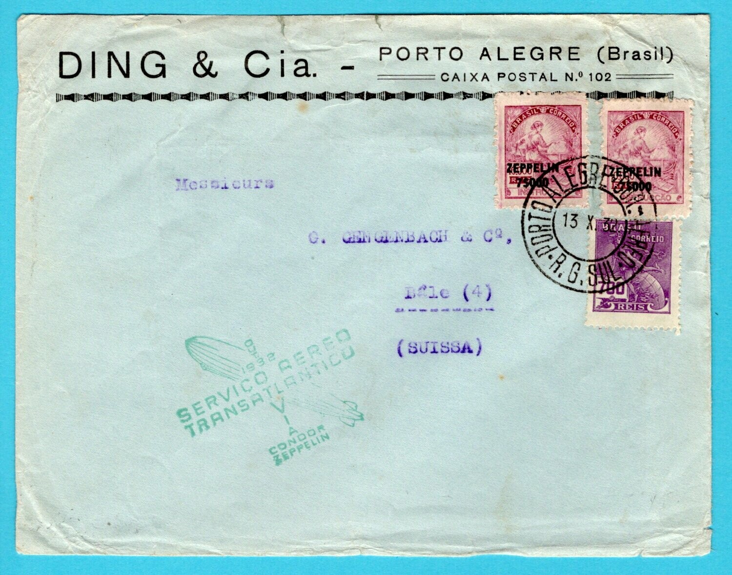 BRAZIL Zeppelin cover 1932 Porto Alegre to Switzerland
