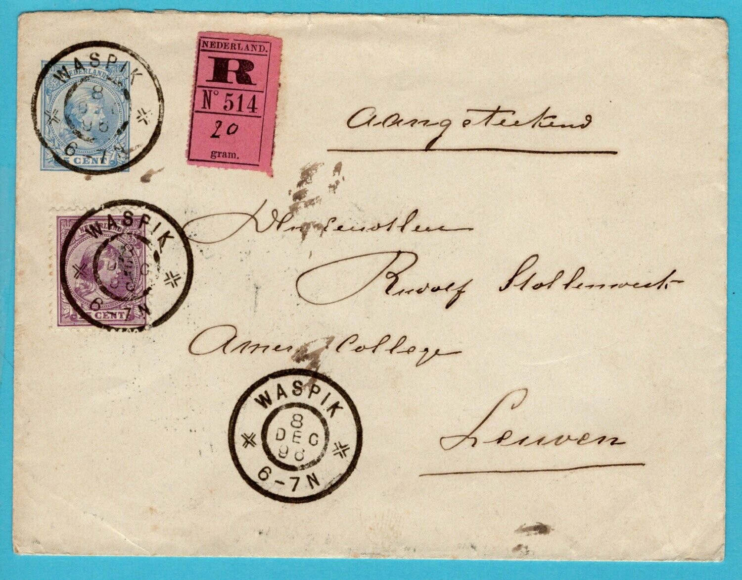 NEDERLAND R envelop 1896 Waspik naar België