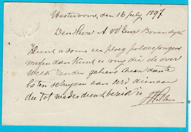 NEDERLAND briefkaart 1897 Westervoort naar Dorenburg - Pannerden