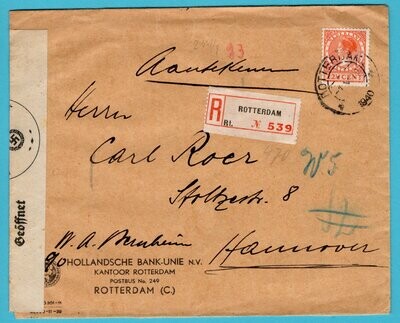 NEDERLAND R brief 1940 Rotterdam naar Duitsland met censuur