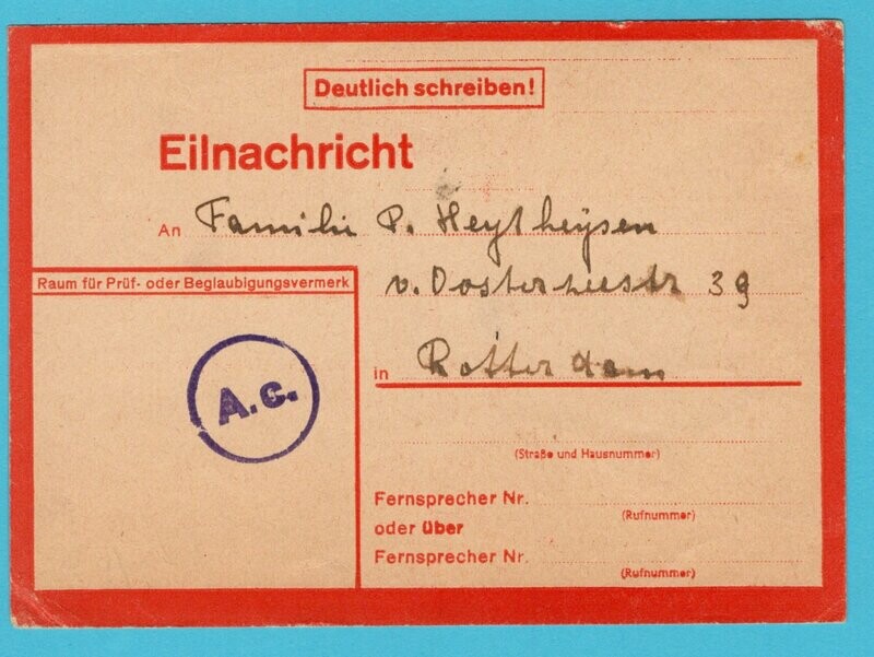 NEDERLAND kaart 1944 met levensteken uit M'Gladbach