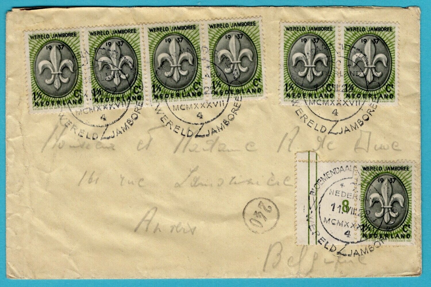 NEDERLAND brief Jamboree 1937 Vogelenzang naar België