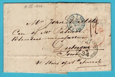 NEDERLAND brief 1864 Vlissingen naar USA via Erquelines en NY transit