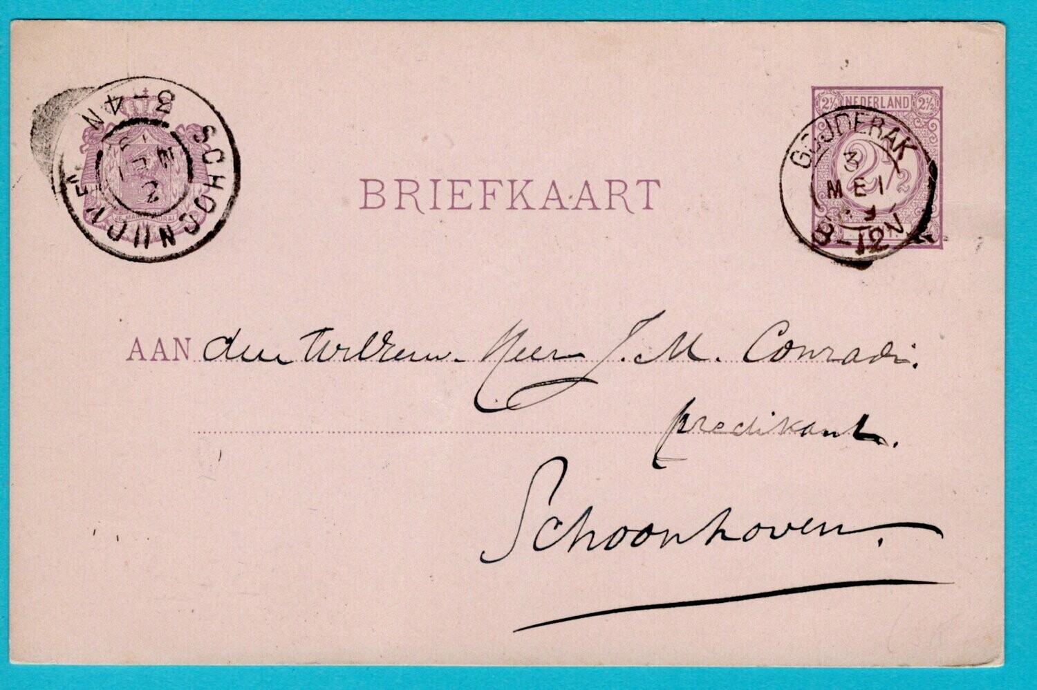 NEDERLAND briefkaart 1899 Gouderak naar Schoonhoven