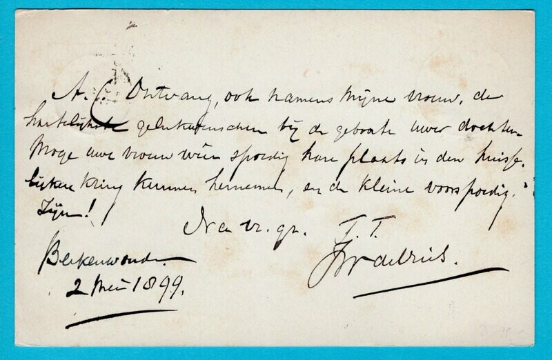 NEDERLAND briefkaart 1899 Gouderak naar Schoonhoven