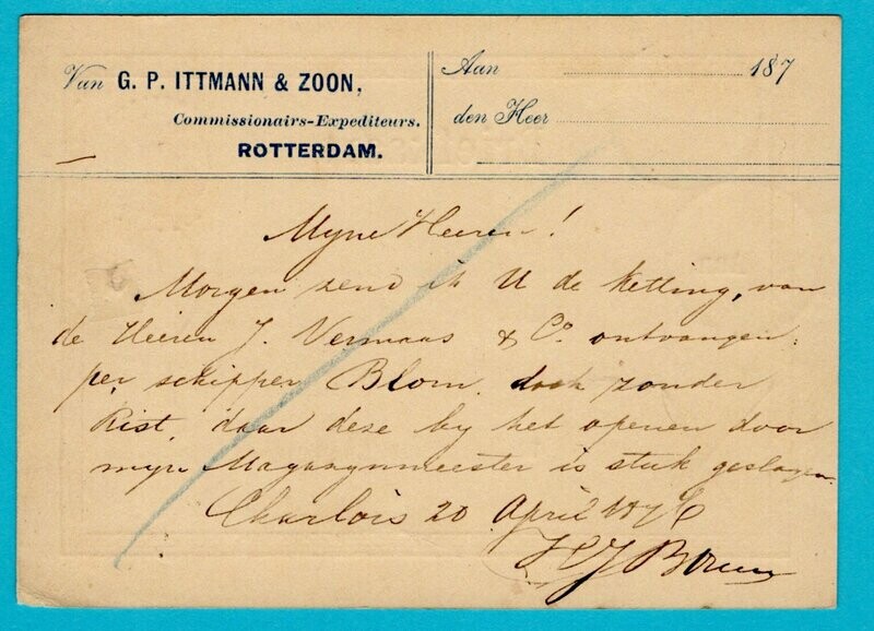 NEDERLAND briefkaart privé bedrukt 1876 Katendrecht