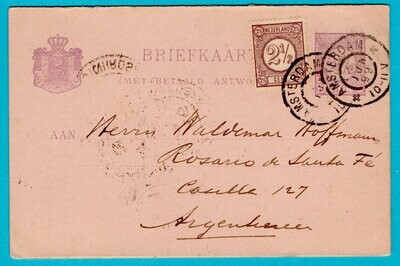 NEDERLAND dubbele briefkaart 1899 Amsterdam naar Argentinië