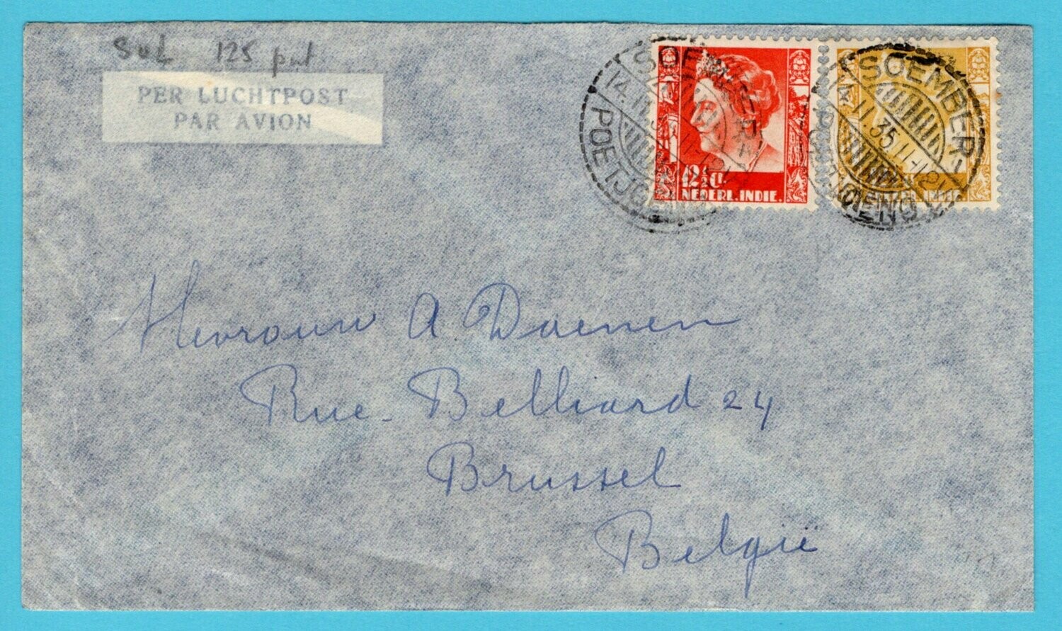 NETHERLANDS EAST INDIES air cover 1935 Soember-Poetjoeng