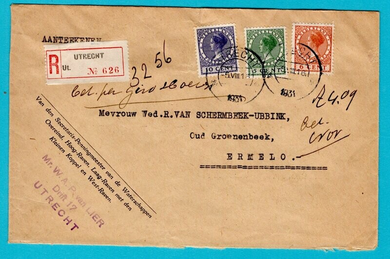 NEDERLAND R brief 1931 Utrecht naar Ermelo