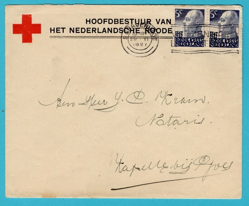 NEDERLAND Rode Kruis brief 1927 Den Haag naar Kapelle bij Goes