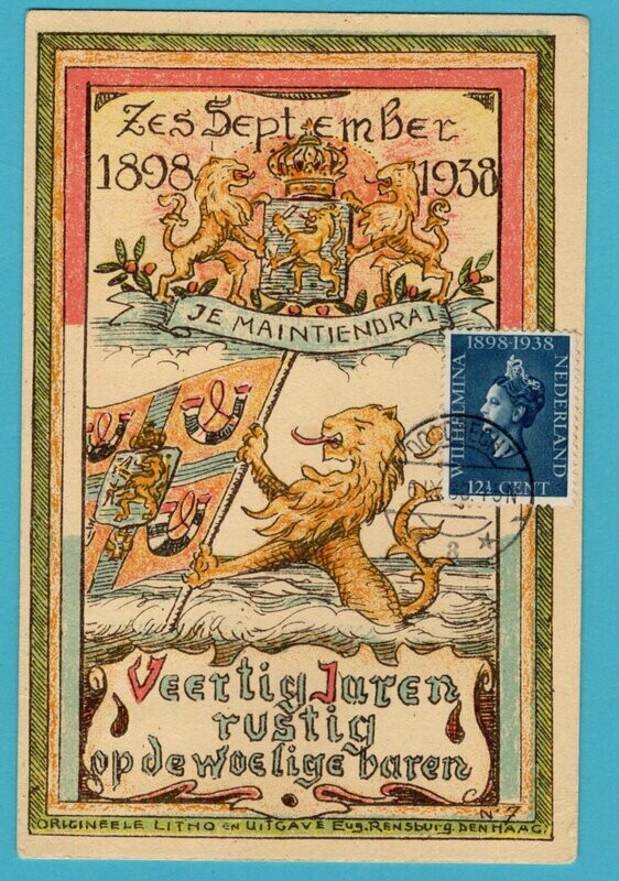 NEDERLAND Jubileum kaart Wilhelmina 1938 Dordrecht