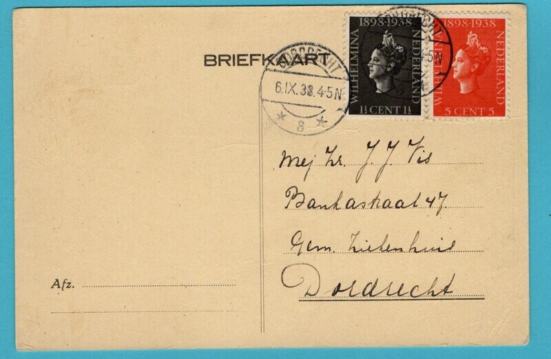 NEDERLAND Jubileum kaart Wilhelmina 1938 Dordrecht