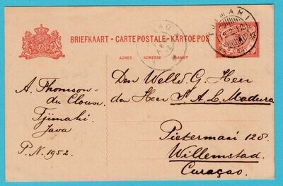 NETHERLANDS EAST INDIES postal card 1912 Tjimahi to Curaçao